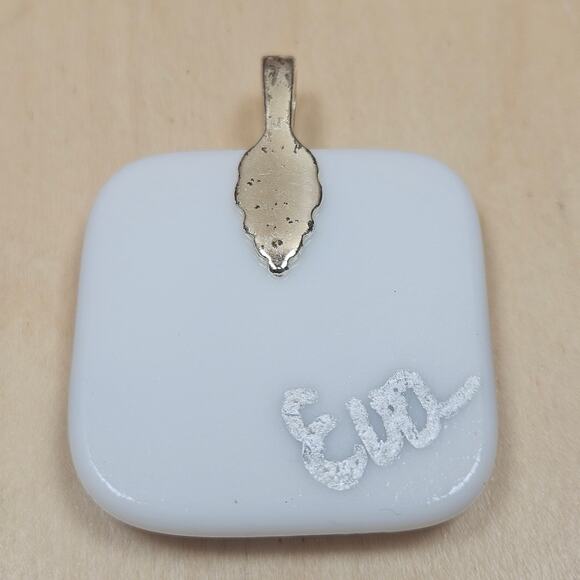 Silhouette Pendant Man & Boy on Bikes Signed 1.5" square Bicyclist Dad Son Eva - Picture 3 of 7